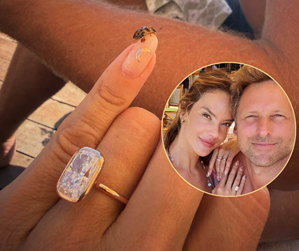 Alessandra Ambrosio Says ‘Yes’ to Dazzling Bezel-Set Cushion-Cut Diamond Ring