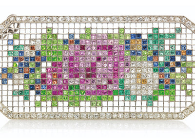 355 Colorful Gems Imitate Embroidered Fabric in Fabergé Brooch From 1913