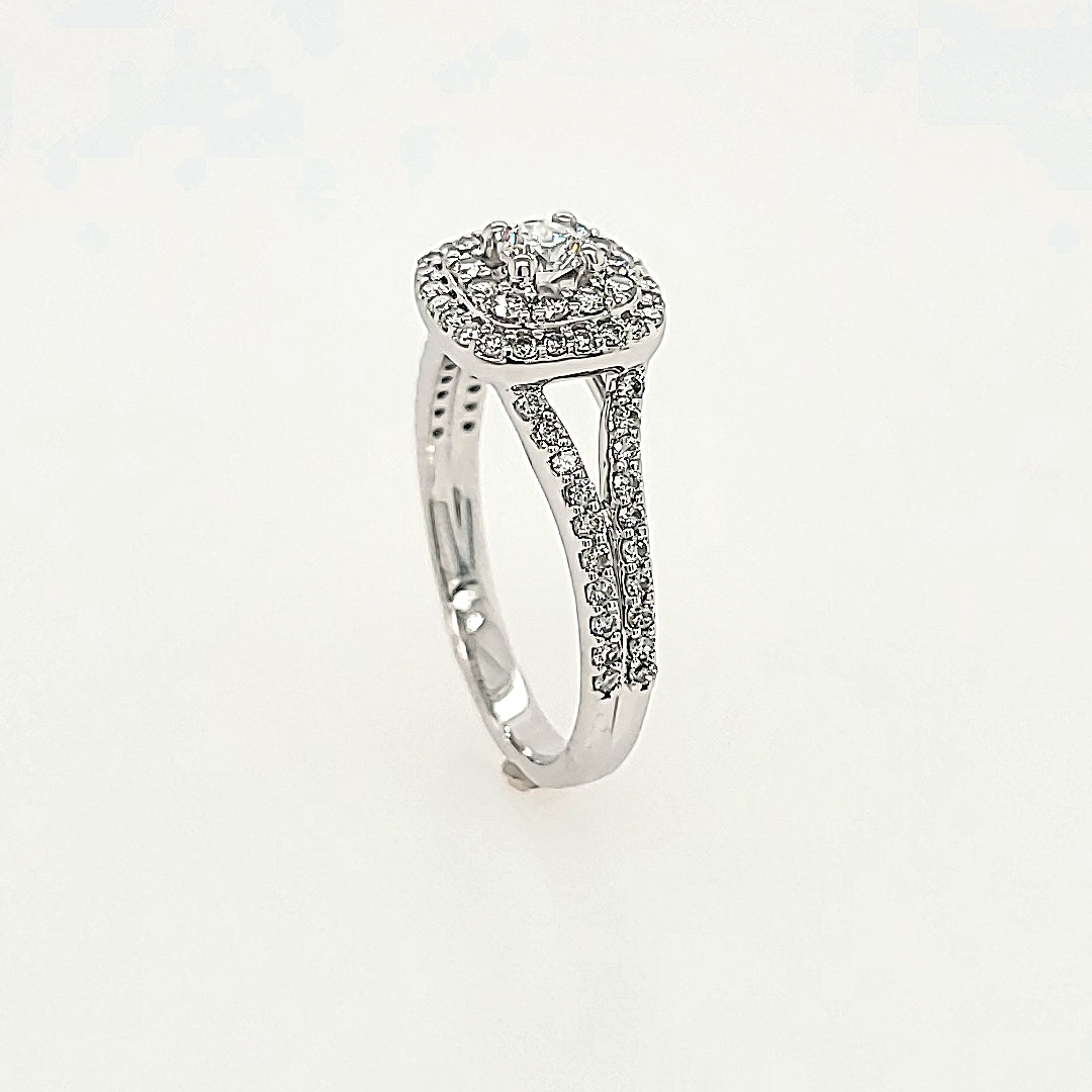 Double Halo Diamond Engagement Ring in 14k Gold