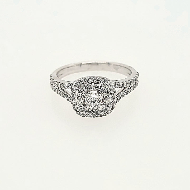 Double Halo Diamond Engagement Ring in 14k Gold