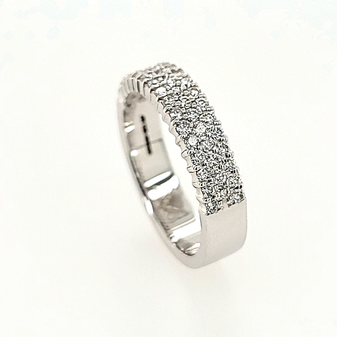 Three Row Pave Band in Gold with Diamonds
