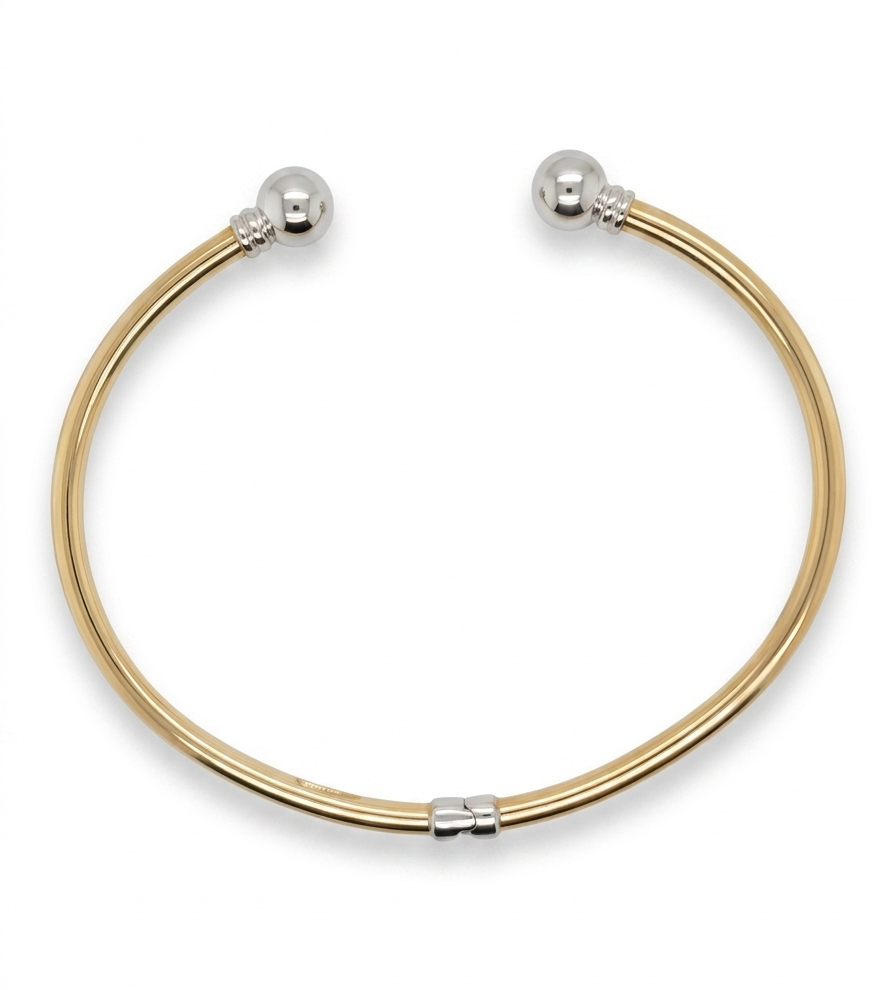 Open Hinged Bangle in 14k Yellow &amp; White Gold