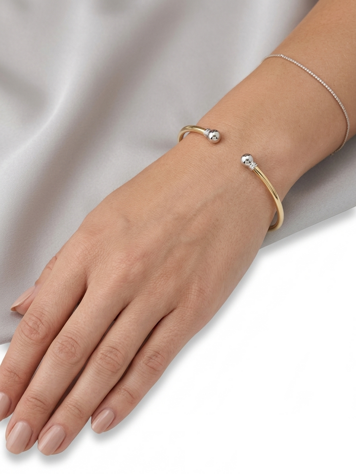 Open Hinged Bangle in 14k Yellow &amp; White Gold