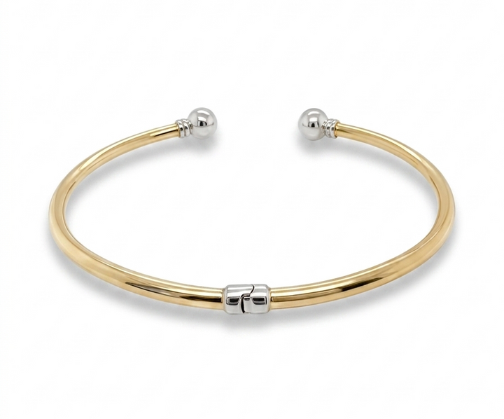 Open Hinged Bangle in 14k Yellow &amp; White Gold