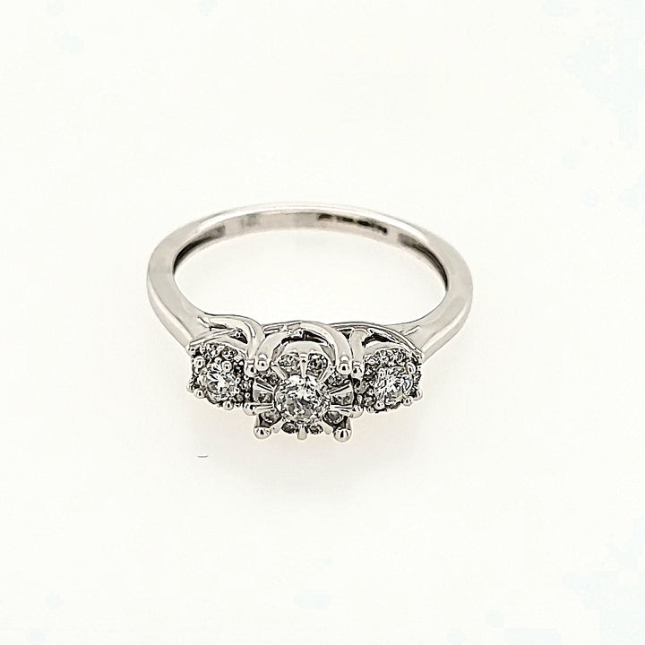 Three Stone Illusion Cluster Diamond Ring in 14k Gold