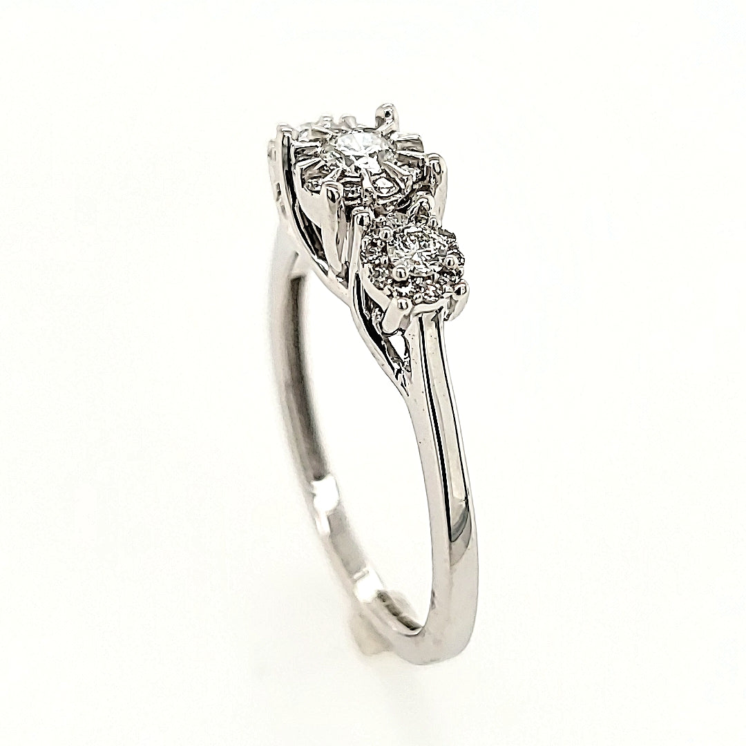 Three Stone Illusion Cluster Diamond Ring in 14k Gold