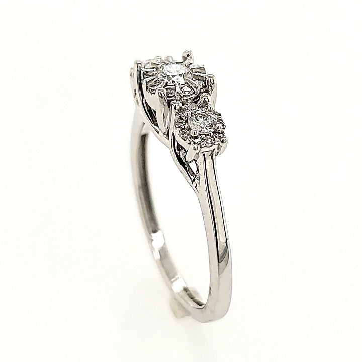 Three Stone Illusion Cluster Diamond Ring in 14k Gold