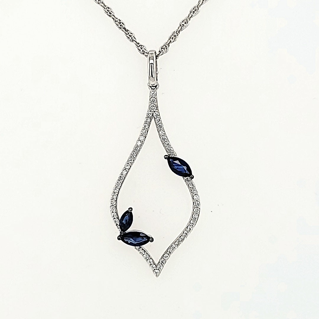 Blue Sapphire and Diamond Pendant in 14k Gold