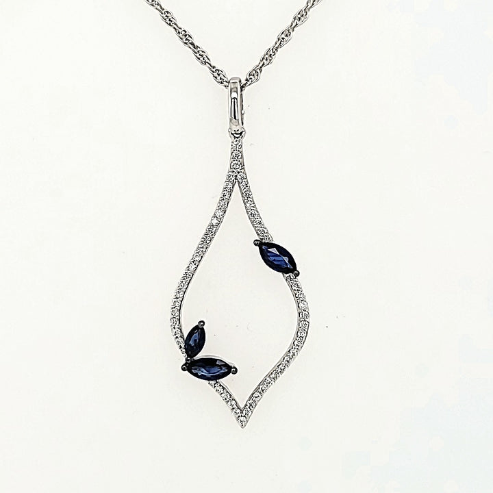 Blue Sapphire and Diamond Pendant in 14k Gold