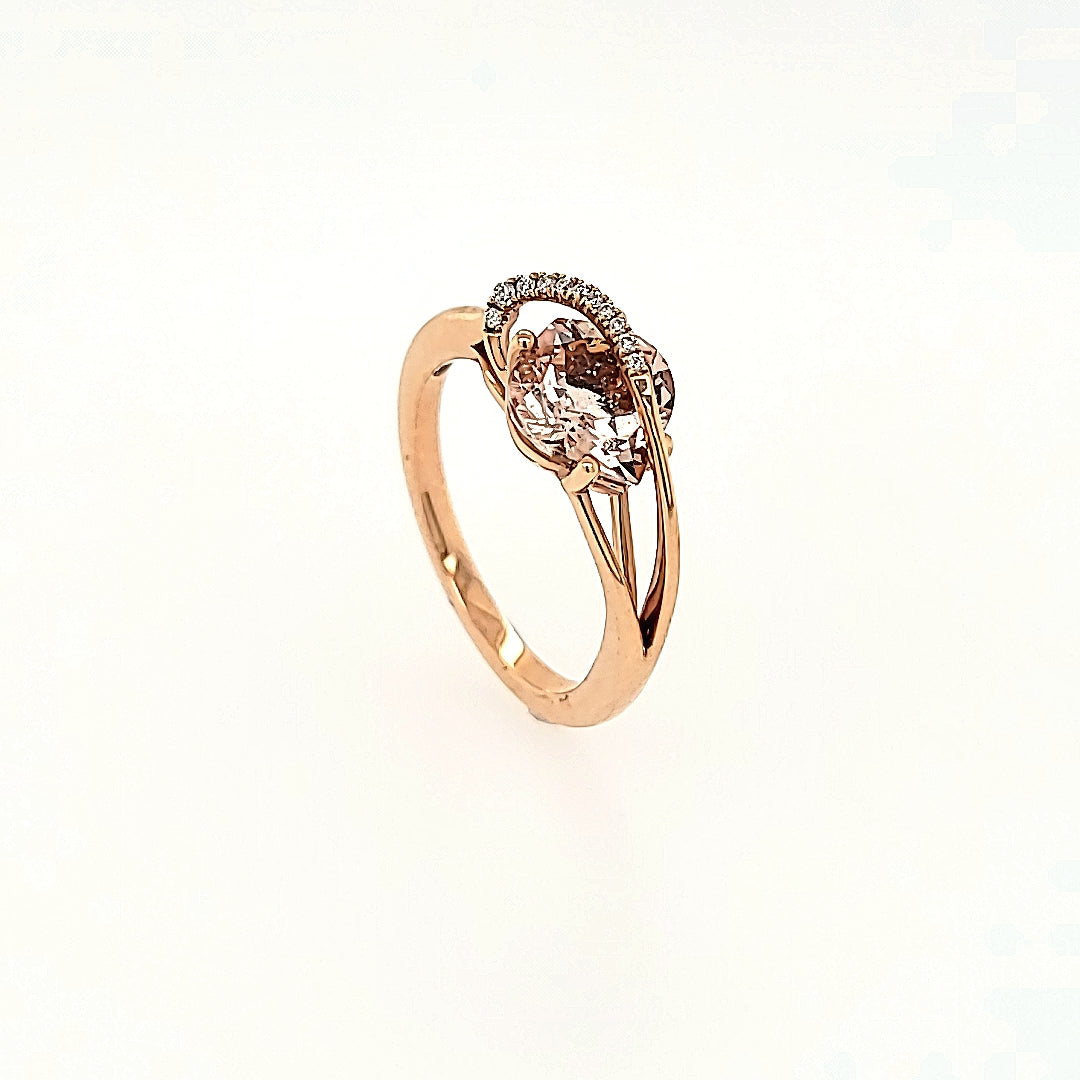 Celestial Inspired Morganite Ring with Diamonds in 14k Gold