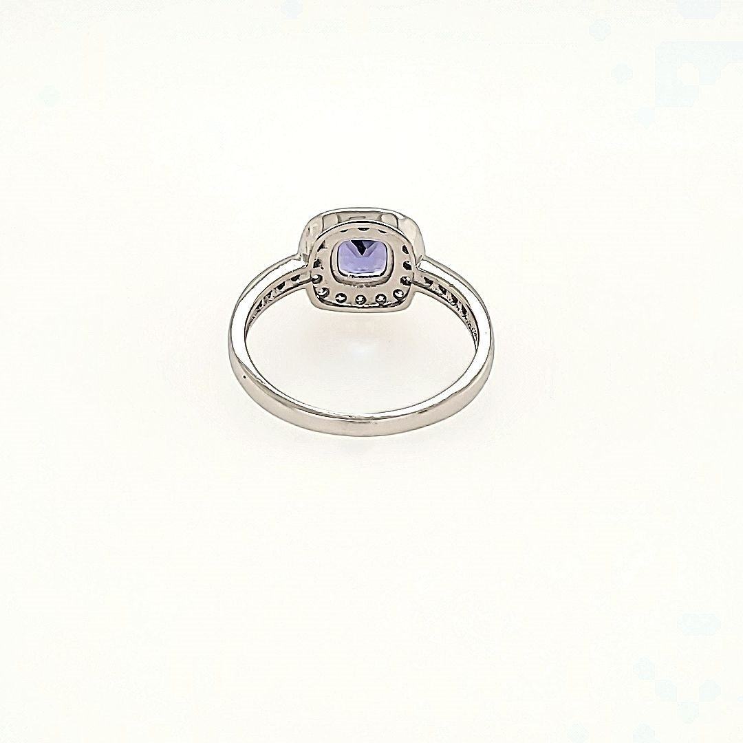 Tanzanite Halo Ring with Diamonds in 14k Gold