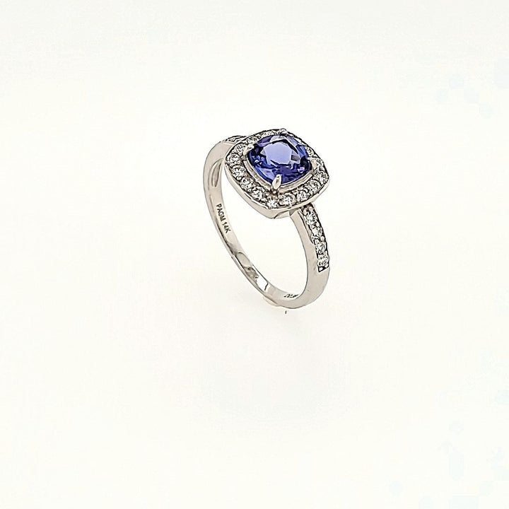 Tanzanite Halo Ring with Diamonds in 14k Gold