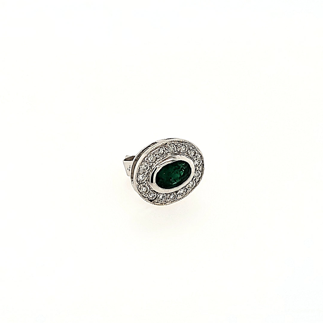 Emerald Stud Earrings with Diamond Accents in 18k Gold