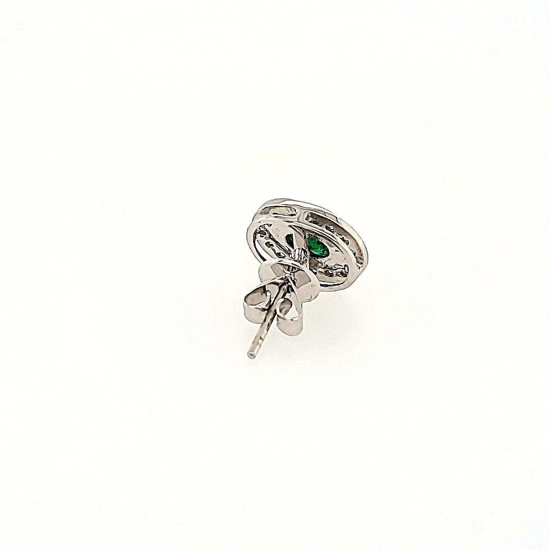 Emerald Stud Earrings with Diamond Accents in 18k Gold