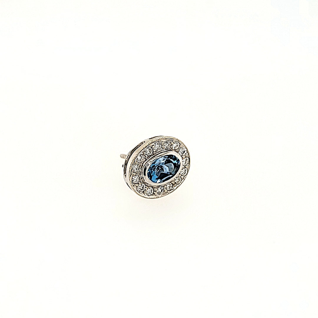 Aquamarine Stud Earrings with Diamond Accents in 18k Gold