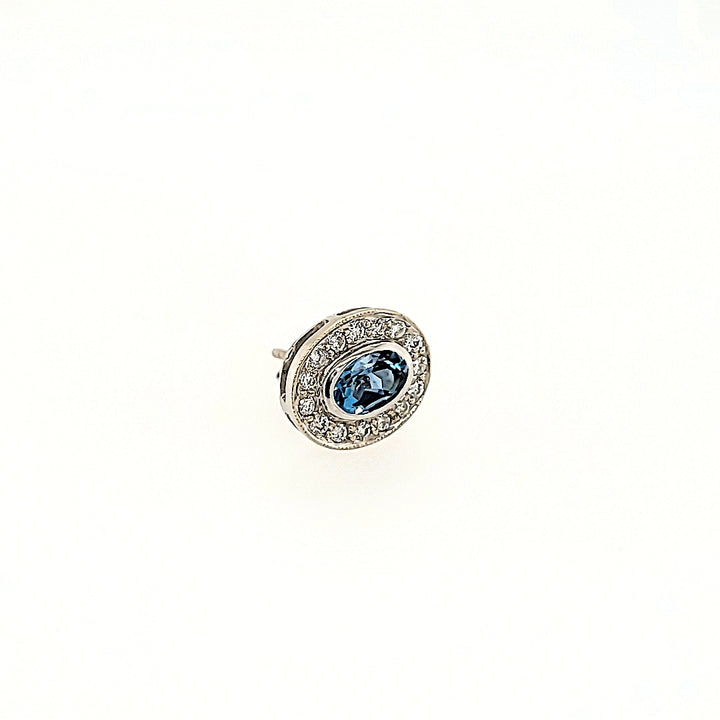 Aquamarine Stud Earrings with Diamond Accents in 18k Gold