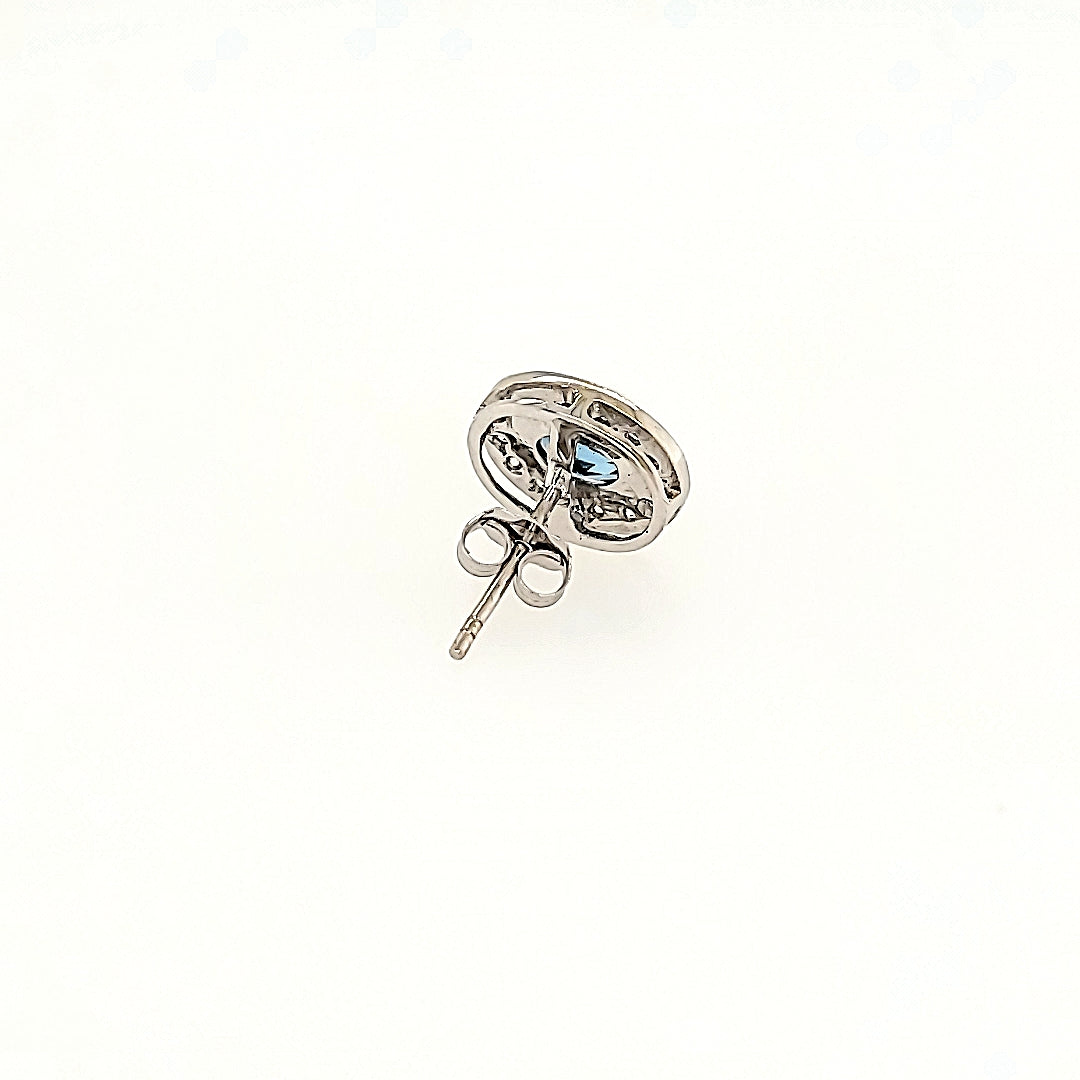 Aquamarine Stud Earrings with Diamond Accents in 18k Gold