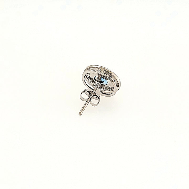 Aquamarine Stud Earrings with Diamond Accents in 18k Gold