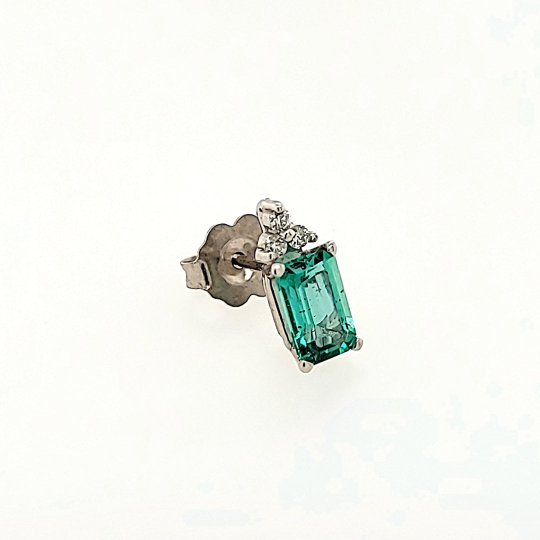 Emerald Stud Earrings with Diamond Accents in 14k Gold