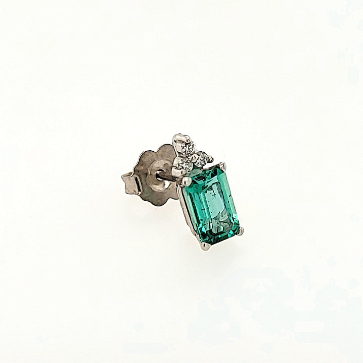 Emerald Stud Earrings with Diamond Accents in 14k Gold