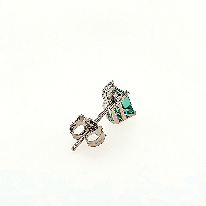 Emerald Stud Earrings with Diamond Accents in 14k Gold