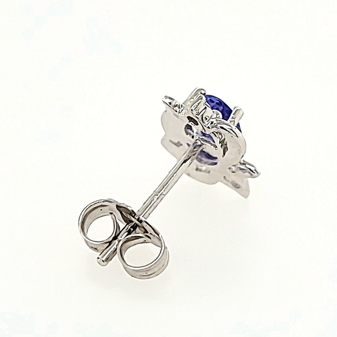 Tanzanite Floral Studs with Diamond Accents in 14k Gold