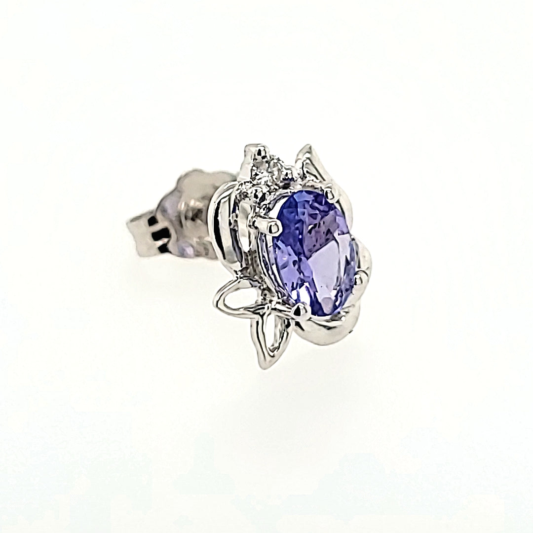 Tanzanite Floral Studs with Diamond Accents in 14k Gold