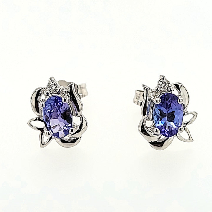 Tanzanite Floral Studs with Diamond Accents in 14k Gold