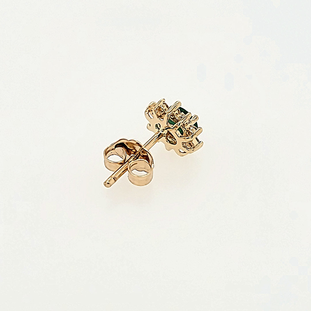 Emerald Studs with Diamond Halo in 14k Gold