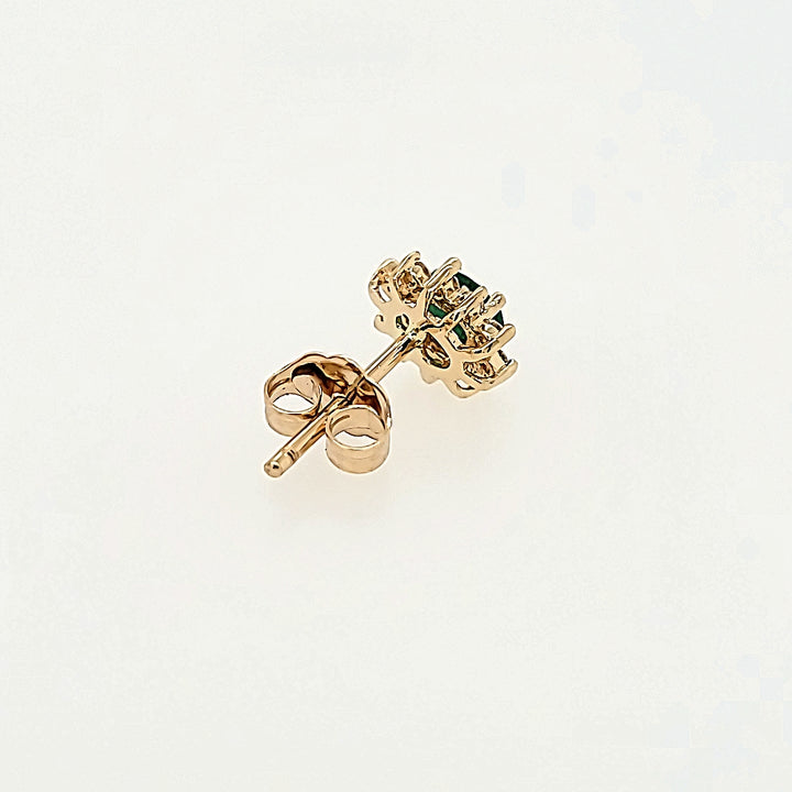 Emerald Studs with Diamond Halo in 14k Gold