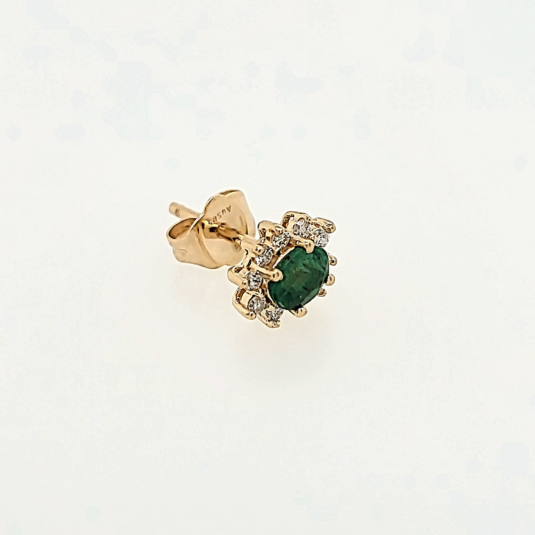 Emerald Studs with Diamond Halo in 14k Gold
