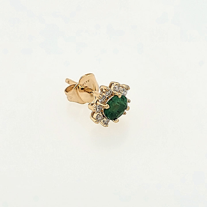Emerald Studs with Diamond Halo in 14k Gold