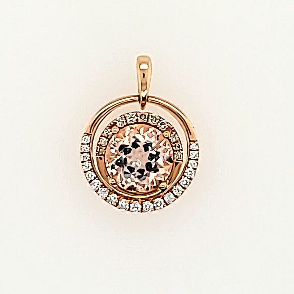 Chatham Morganite Pendant with Diamond Accents in 14k Gold