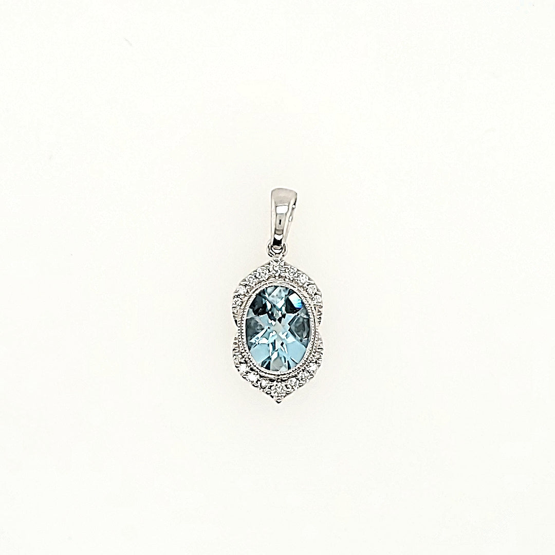 Aquamarine Pendant with Diamond Accents in 14k Gold