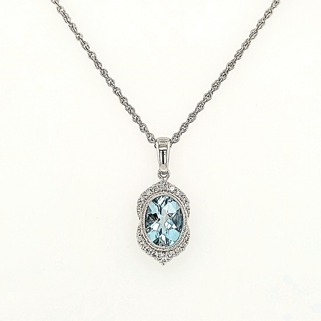 Aquamarine Pendant with Diamond Accents in 14k Gold
