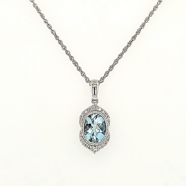 Aquamarine Pendant with Diamond Accents in 14k Gold