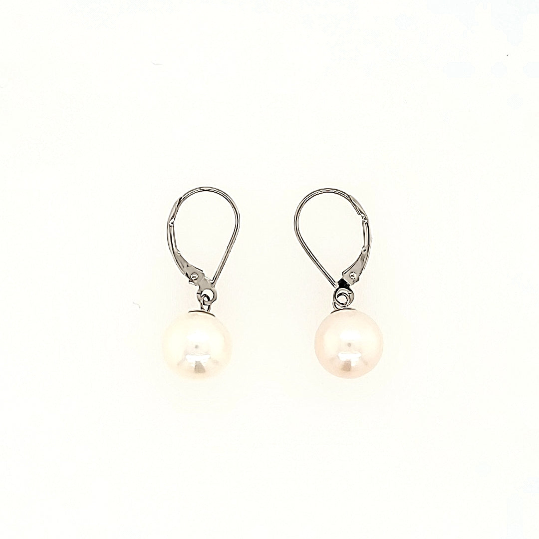 8.5mm Pearl Lever Back Earrings in 14k Gold