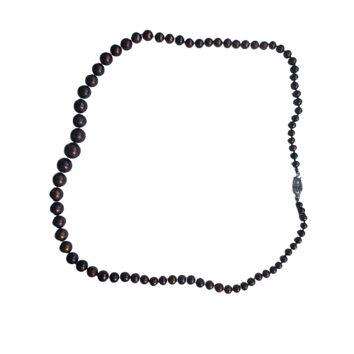 18" graduated chocolate pearl strand with 14k gold clasp