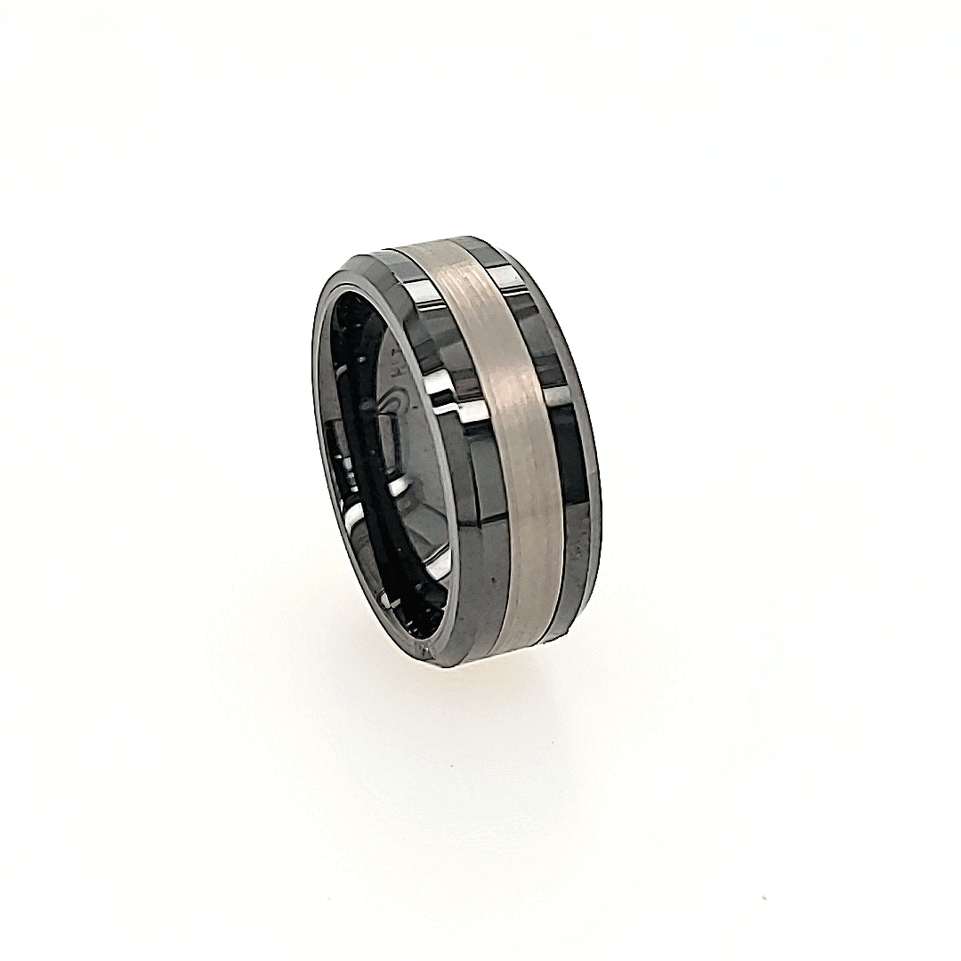 Black Ceramic and Tungsten Carbide Ring