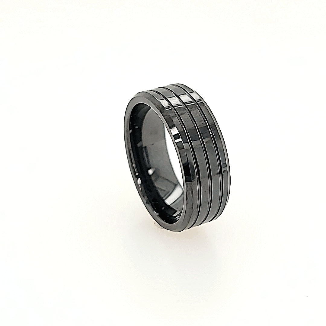 Grooved Black Ceramic Ring