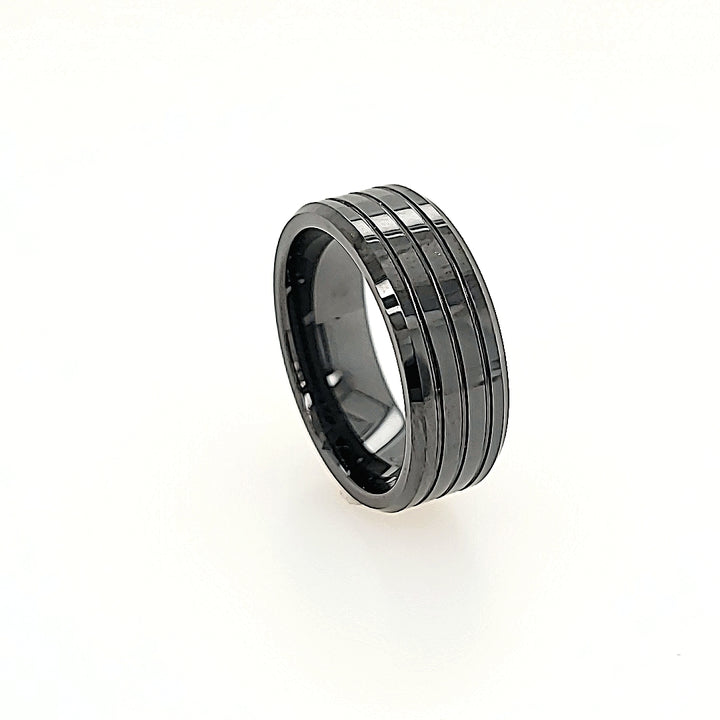 Grooved Black Ceramic Ring