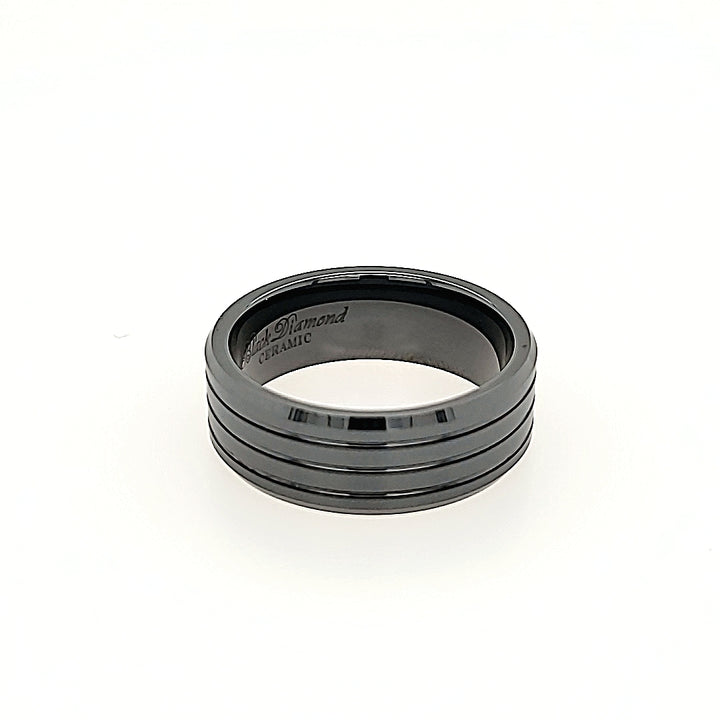 Grooved Black Ceramic Ring