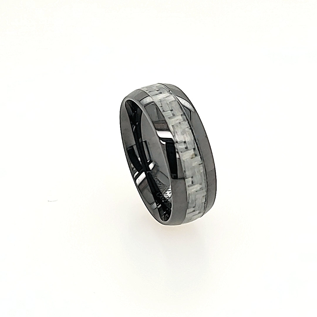 Black Ceramic Ring with a Carbon Fiber Inlay
