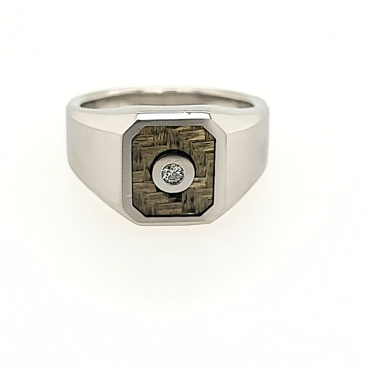 Stainless Steel Diamond Ring with a Carbon Fiber Inlay