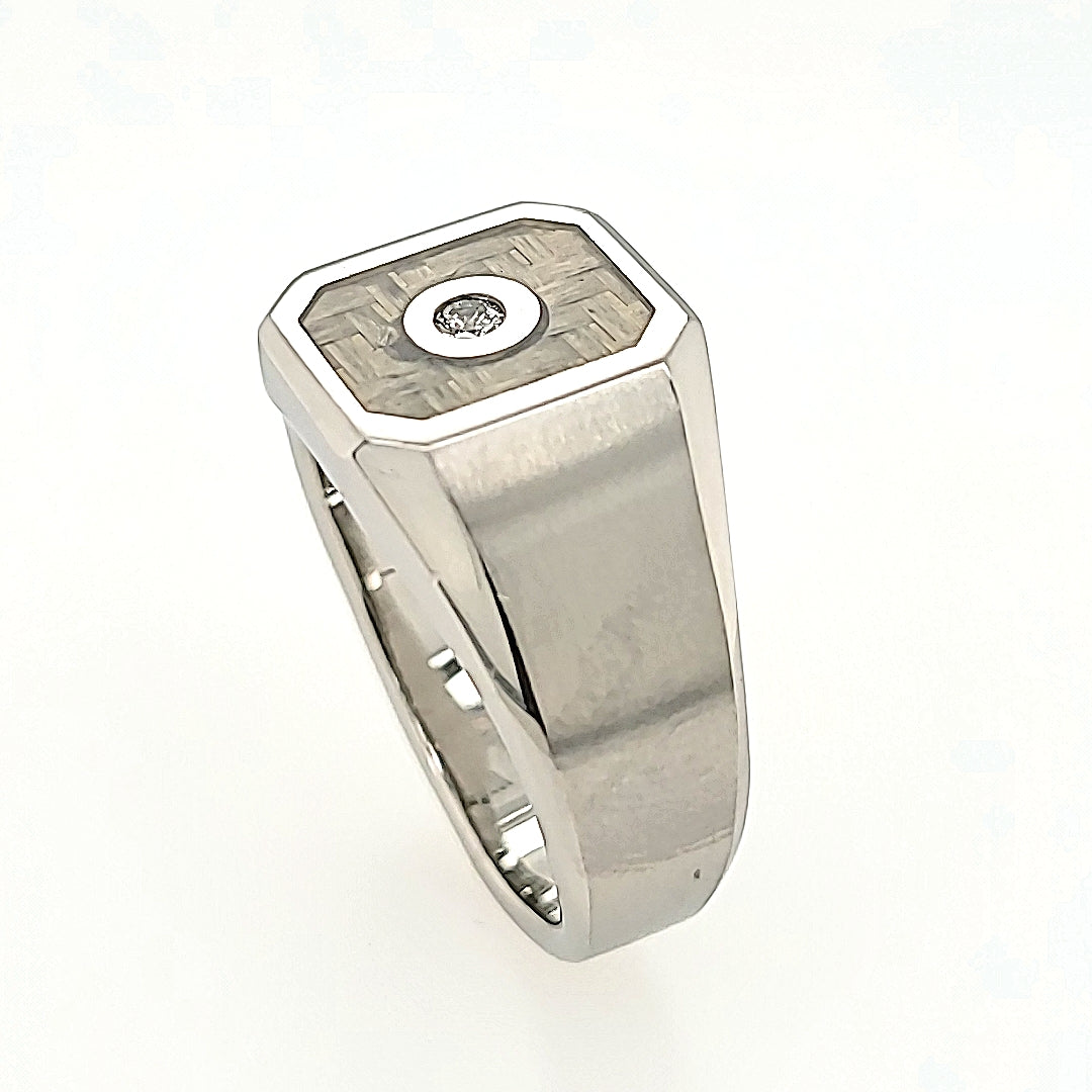 Stainless Steel Diamond Ring with a Carbon Fiber Inlay