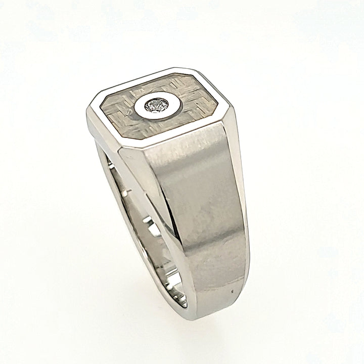 Stainless Steel Diamond Ring with a Carbon Fiber Inlay