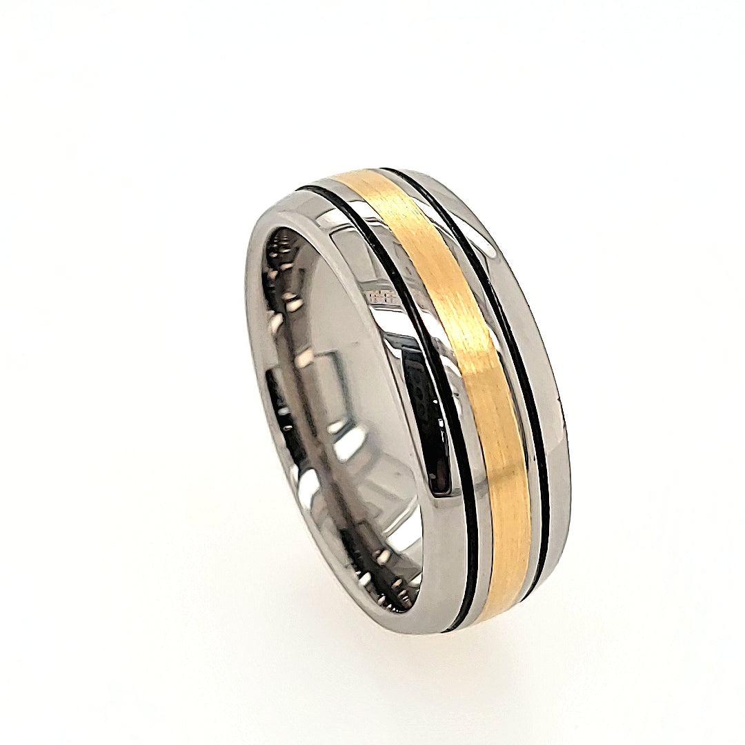 Tungsten Carbide Band with a 14k Gold Inlay