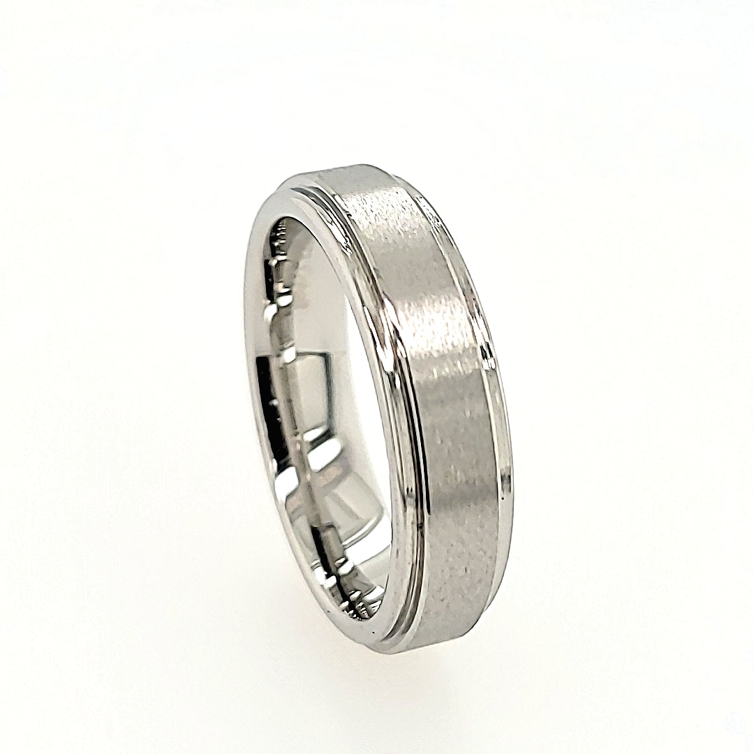 Cobalt Chrome Wedding Band with Raised Satin Center