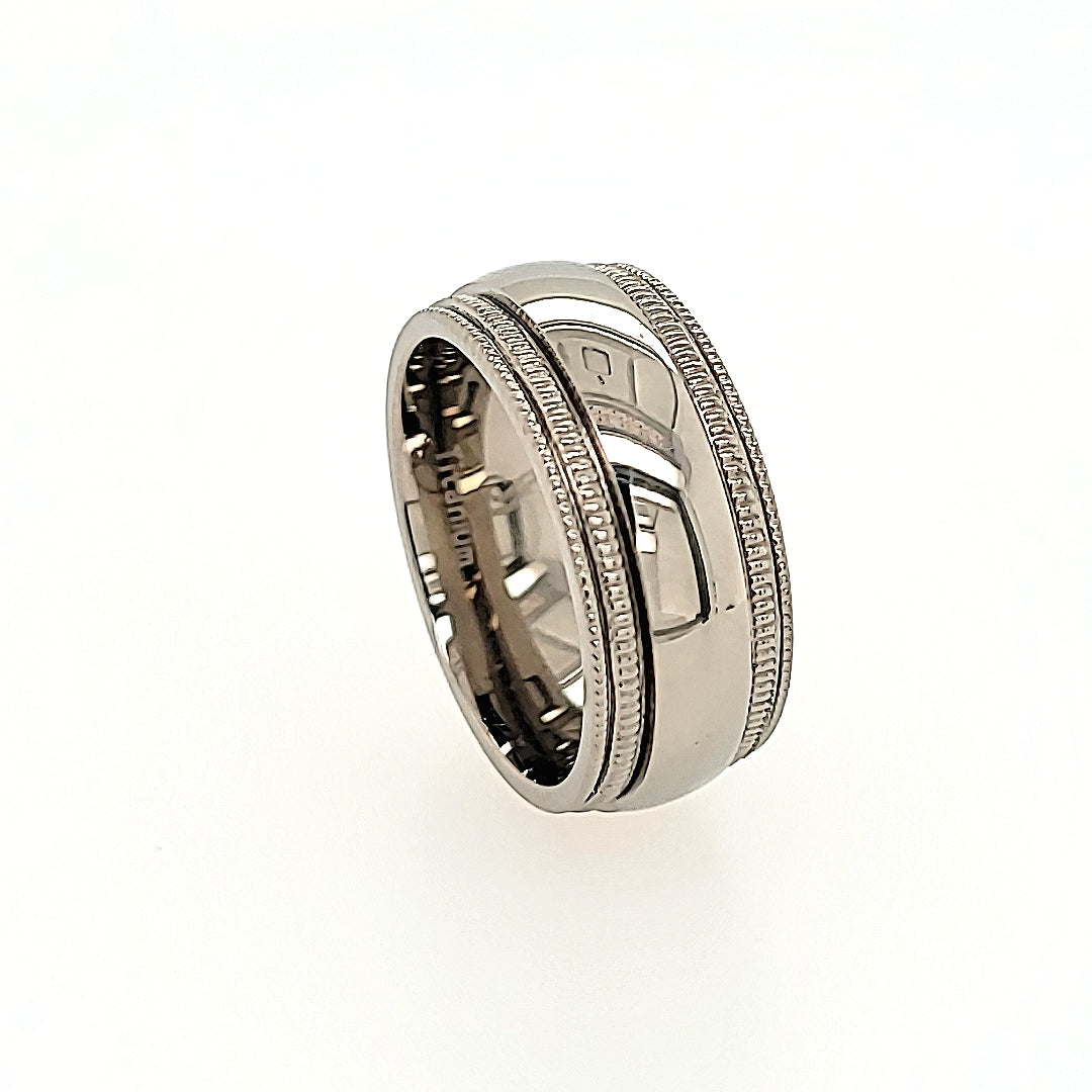Titanium Half-Round Band with Milgrain Edges