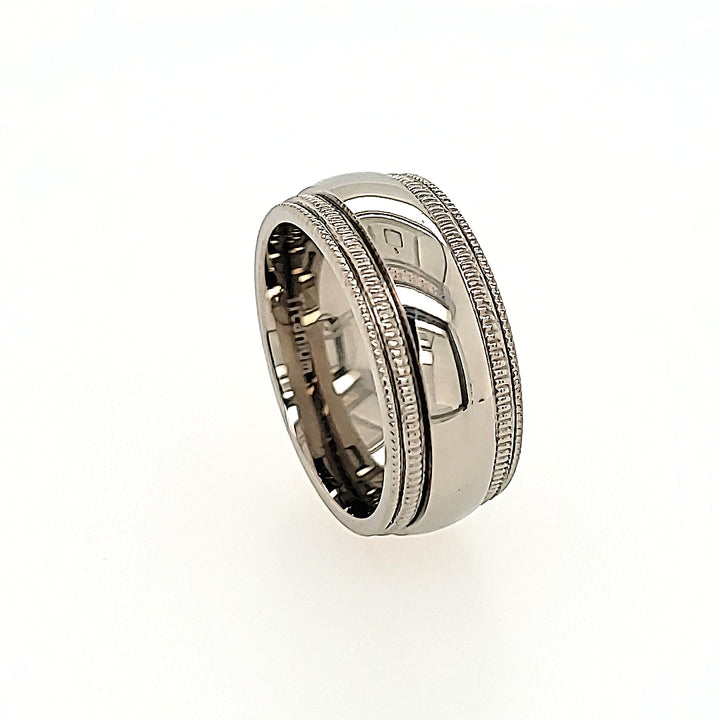 Titanium Half-Round Band with Milgrain Edges
